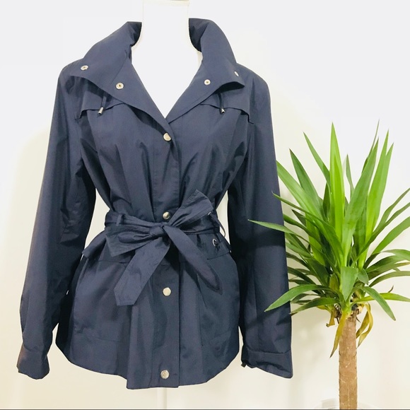 Dress Barn Jackets & Blazers - Dressbarn Navy Blue tie hooded rain coat jacket